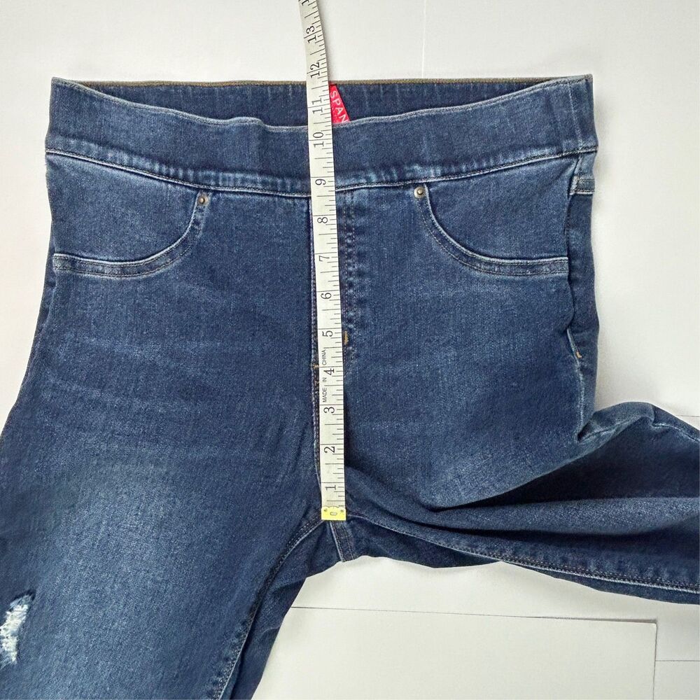 Spanx Skinny Jeans Stretch Denim Jeggings Blue Distressed Raw Hem Lift Pants M - Picture 12 of 16